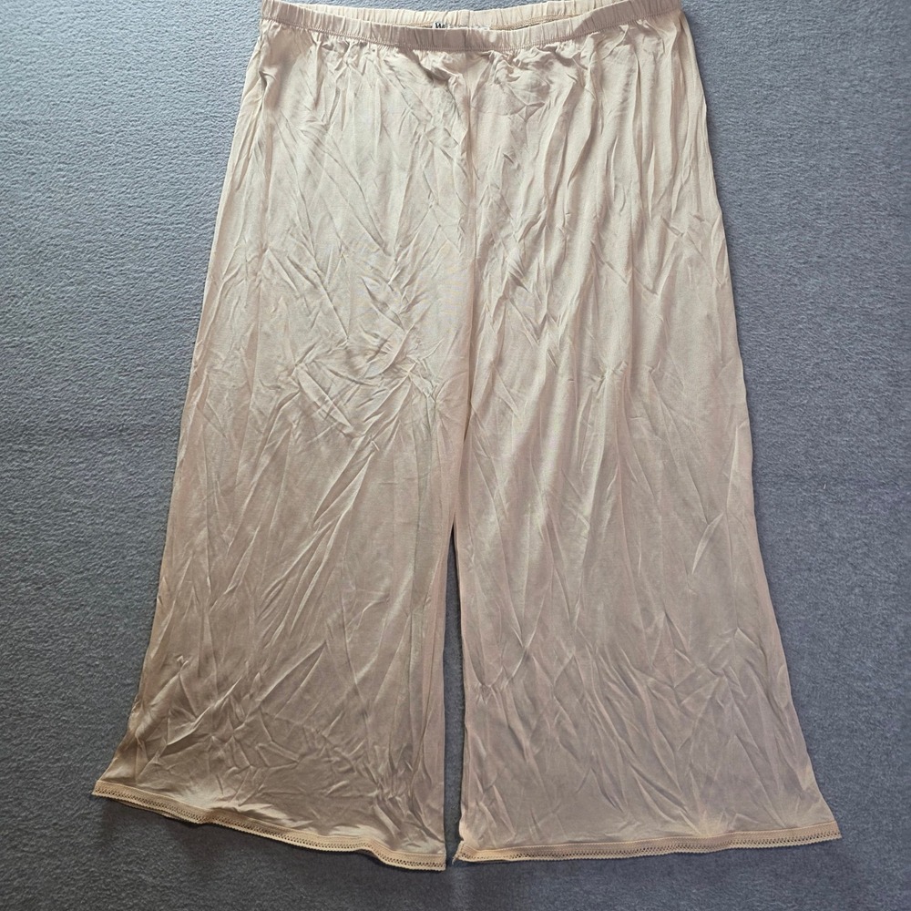 WinterSilks Lounge Pants Womens XL 100% Silk Ivory Wide Leg Pajama Elastic Waist